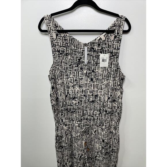 Ella Moss Jumpsuit Black‎ Cream Print Sleeveless Drawstring Waist L NWT Abstract - Picture 5 of 16